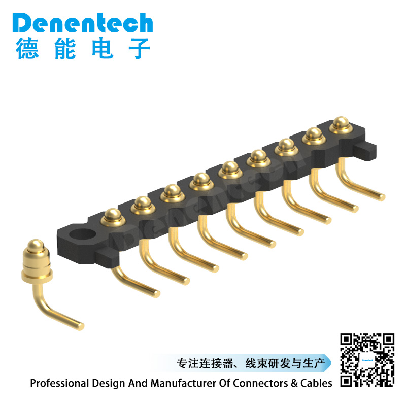 Denentech smart wearables 2.0MM  H1.27MM single row male right angle pogo pin connector  with peg 